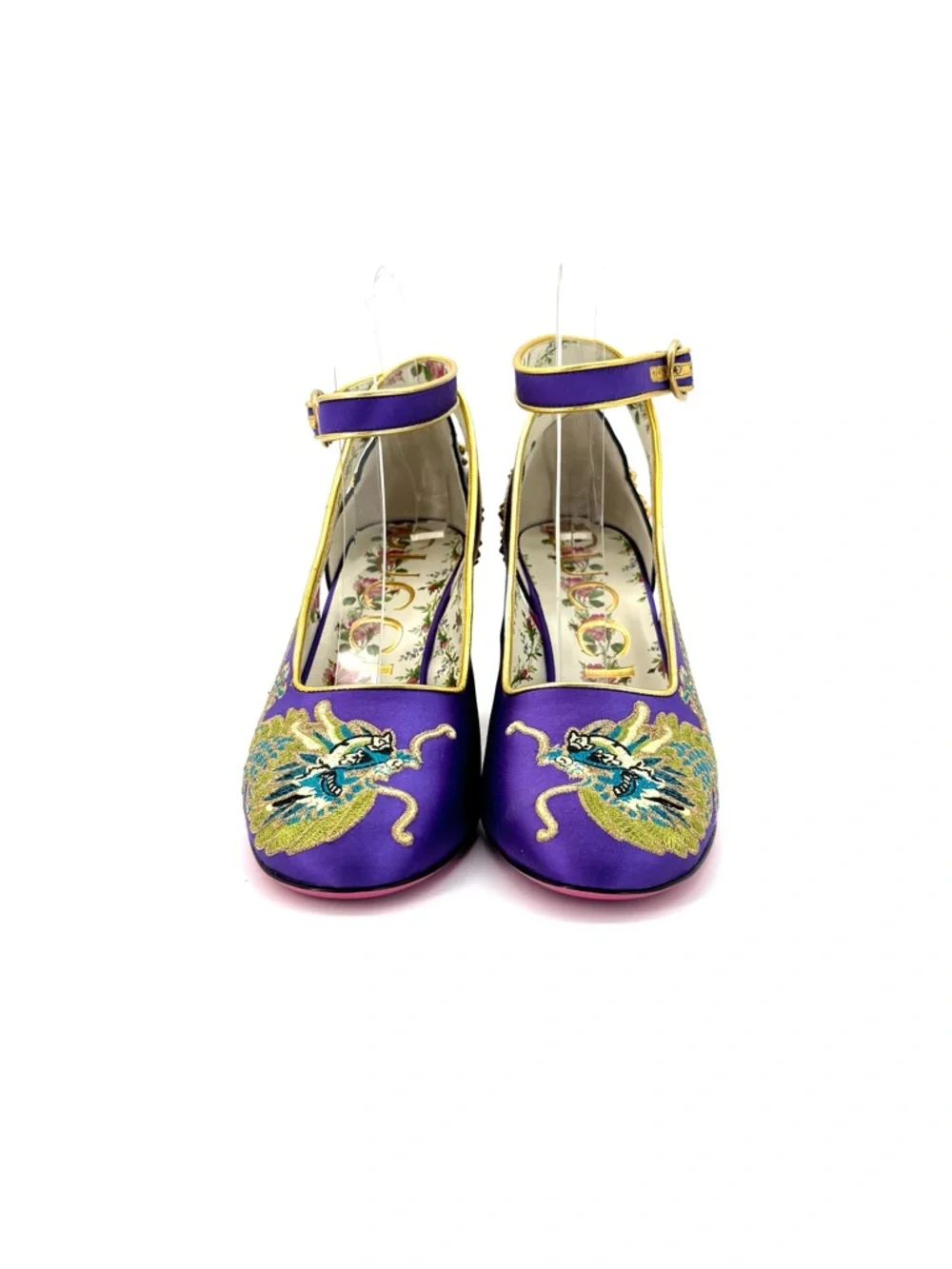 Gucci FW 2017 Caspar Dragon Embroidered Spike Embellished Mary Jane Pumps 37 - Picture 4 of 12